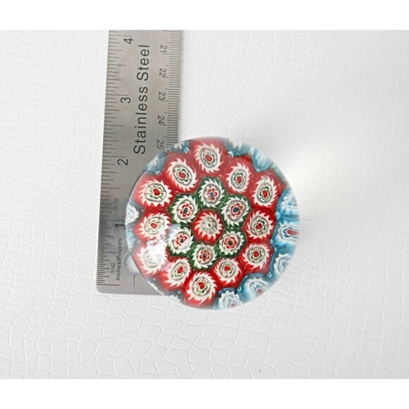 Vintage Art Glass Paperweight Millefiori Blue Red Green White - Picture 5 of 5